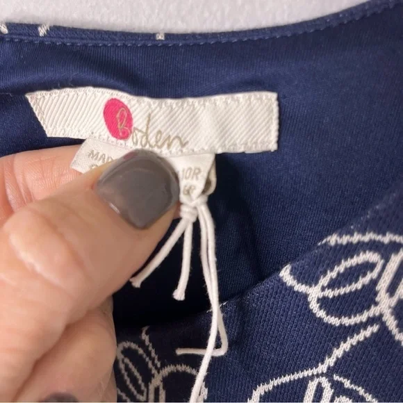 Boden Climbing Ivy Newlyn Dress Navy Blue Size 6 Jacquard Fluted Sleeves JQ232 - Picture 8 of 10